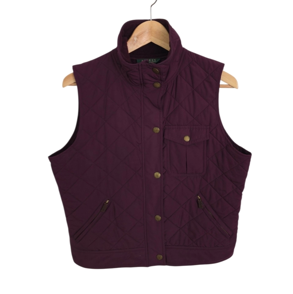 Lauren Ralph Lauren Women's Quilted Vest Full Zip Burgundy Size Large